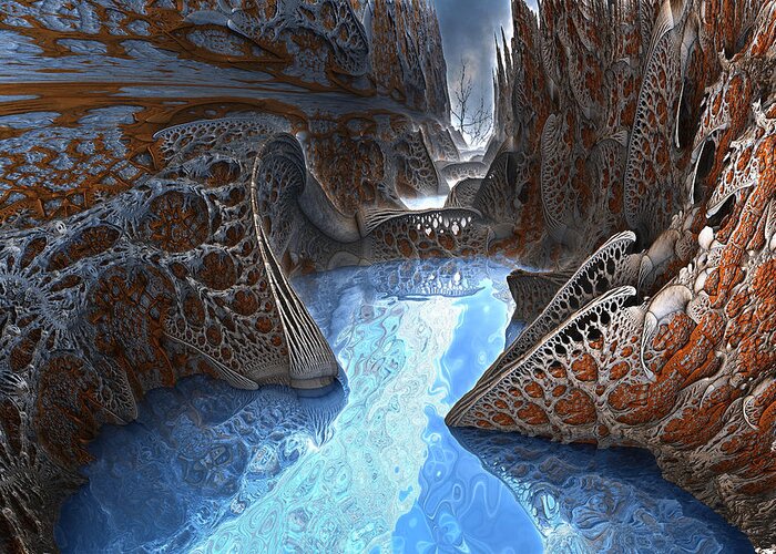 Sciencefiction Scifi Grunge Dystopian Fractal Fractalart Mandelbulb3d Mandelbulb Fantasy Greeting Card featuring the digital art Fantasy Creek by Hal Tenny