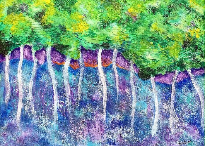 Landscape Greeting Card featuring the painting Fantasy Forest by Elizabeth Fontaine-Barr