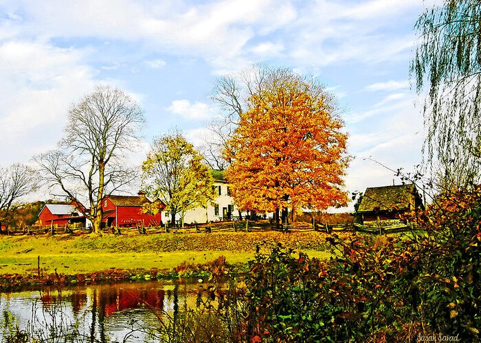 Rural Greeting Card featuring the photograph Farm by Pond in Autumn by Susan Savad