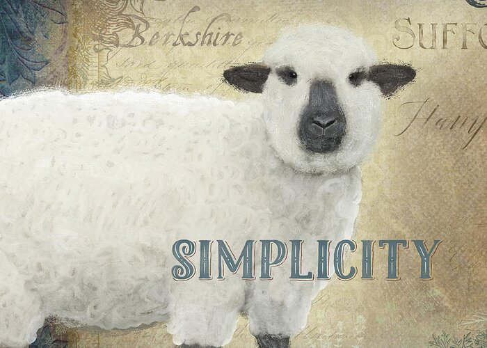 Farm Greeting Card featuring the painting Farm Fresh Sheep Lamb Simplicity Square by Audrey Jeanne Roberts
