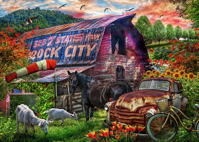 1951 Greeting Card featuring the photograph Farm Life along the Country Back Roads in Colorful HDR by Debra and Dave Vanderlaan