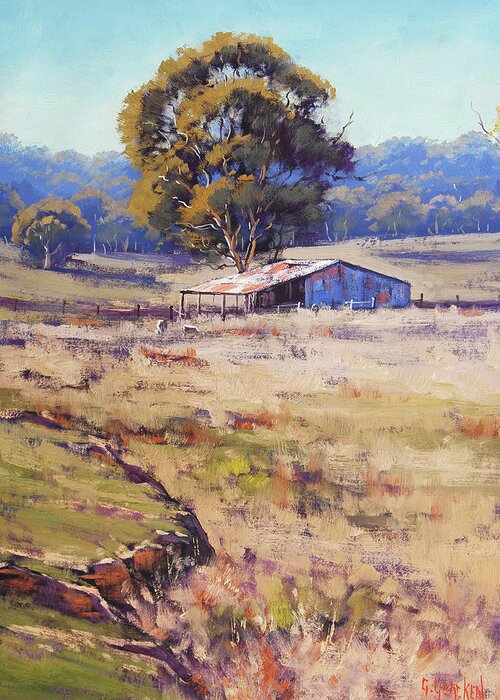 Rural Greeting Card featuring the painting Farm shed Pyramul by Graham Gercken