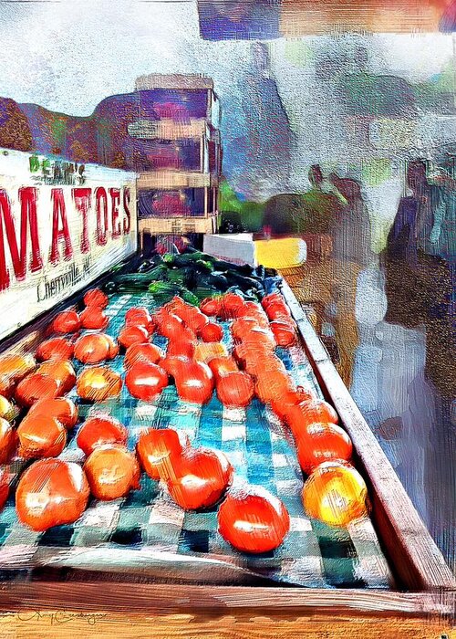 Tomatoes Greeting Card featuring the digital art Farmstand by Looking Glass Images