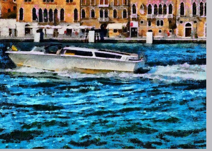 Boat And Water Greeting Card featuring the photograph Fast boat in Venice by Ashish Agarwal