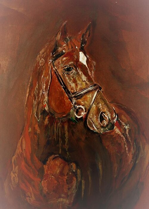 Horse Greeting Card featuring the painting Fasten with a buckle by Khalid Saeed