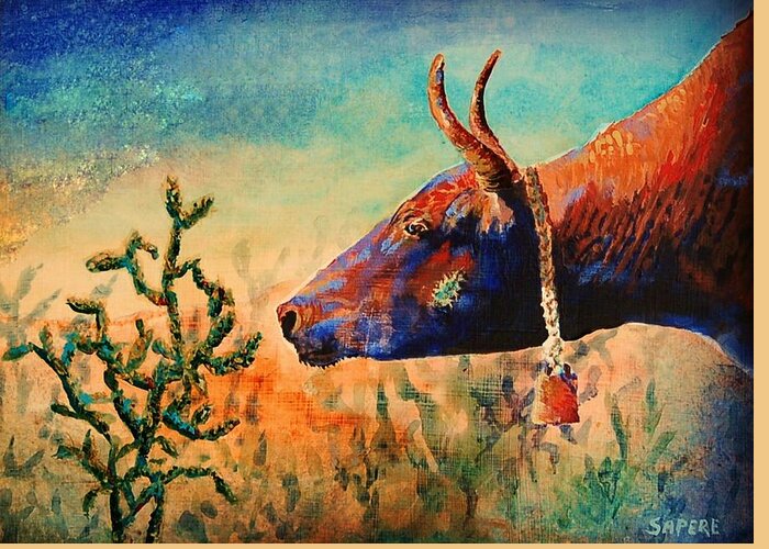 Cow Greeting Card featuring the painting Fatal Attraction by Lynee Sapere