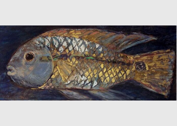 Fish Greeting Card featuring the painting FatBoy Cichlid by Debbie Clarke