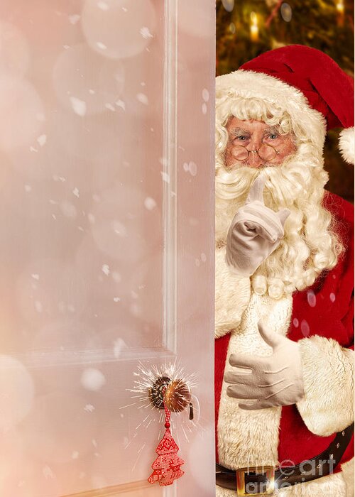 Santa Claus Greeting Card featuring the photograph Father Christmas At The Door by Amanda Elwell
