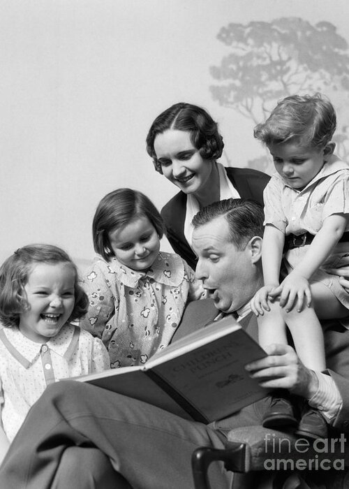 1920s Greeting Card featuring the photograph Father Reading To Family, C.1930s by H. Armstrong Roberts/ClassicStock