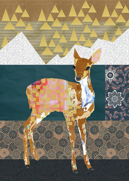 Fawn Collage Greeting Card featuring the mixed media Fawn Collage by Claudia Schoen