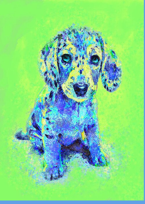 Dachshund Greeting Card featuring the digital art Green And Blue Dachshund Puppy by Jane Schnetlage