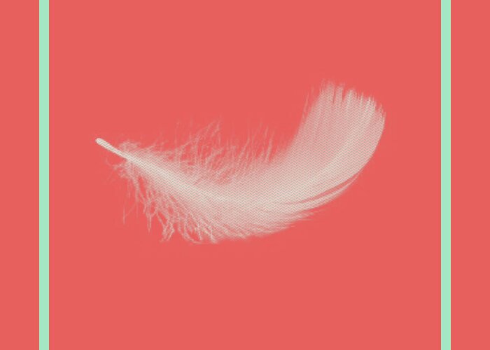 Pantone Cayenne Greeting Card featuring the painting Feather by Bonnie Bruno