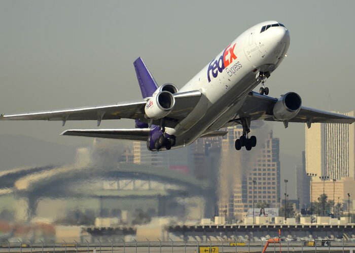 Airplane Greeting Card featuring the photograph Fedex Express MD-10-10F N10060 Phoenix Sky Harbor December 2 2015 by Brian Lockett