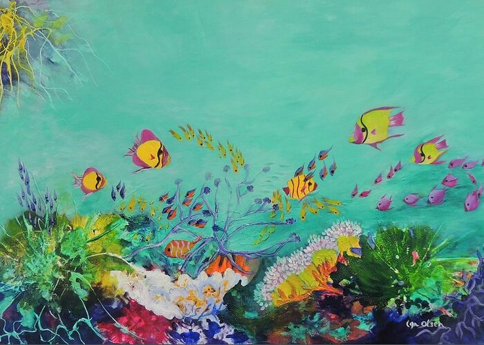 Reef Greeting Card featuring the painting Feeding Time by Lyn Olsen