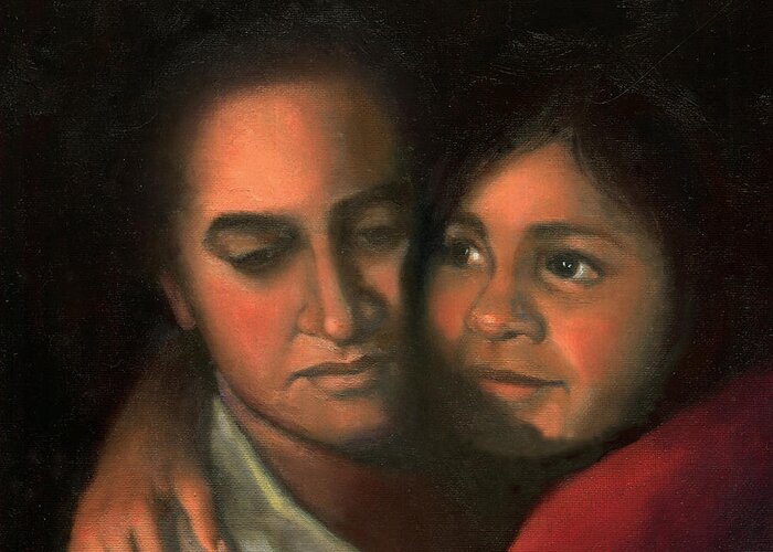 Mother Greeting Card featuring the painting Felicia and Kira by Marlene Book