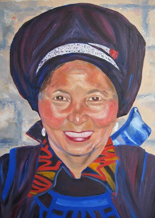 Portrait Greeting Card featuring the painting Fellow Traveller Great Wall by Lisa Boyd
