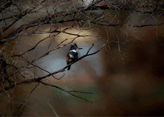 Belted Kingfisher Greeting Card featuring the digital art Female Belted Kingfisher 3 by Ernest Echols