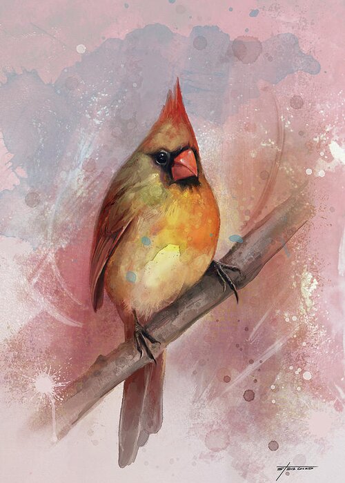 Bird Greeting Card featuring the digital art Female Cardinal by Steve Goad