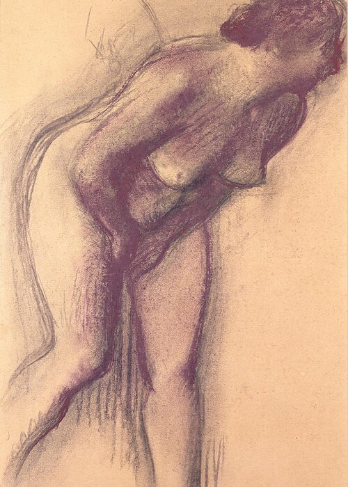 Female Standing Nude (charcoal And Pastel) By Edgar Degas (1834-1917) Greeting Card featuring the pastel Female Standing Nude by Edgar Degas