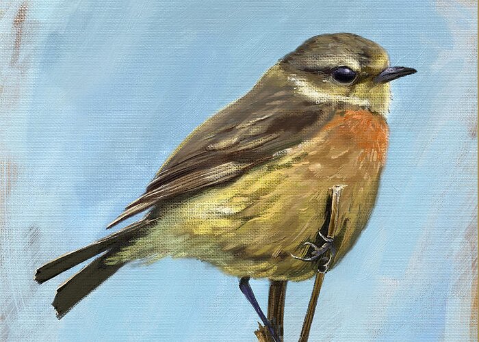 Stonechat Greeting Card featuring the painting Female Stonechat by Arie Van der Wijst
