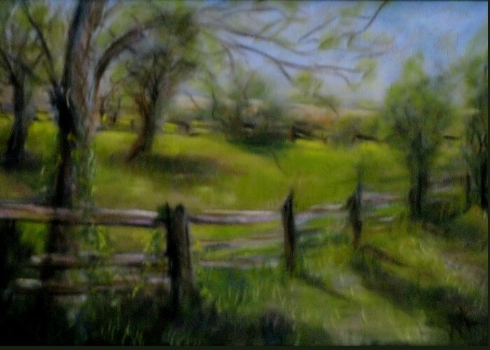 Fence Greeting Card featuring the pastel Fence Line by Wendie Thompson