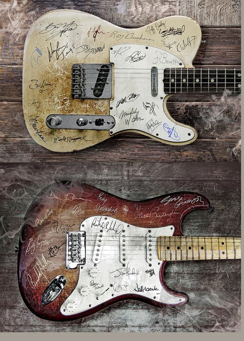 Guitar Greeting Card featuring the digital art Fender Guitars Fantasy by Mal Bray