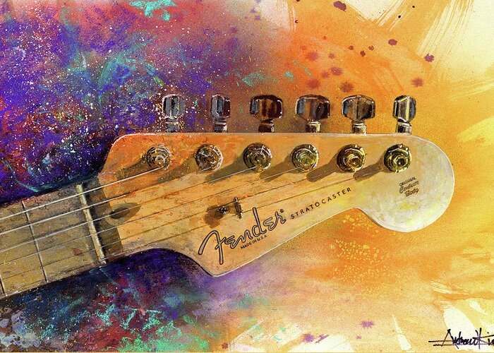 Fender Stratocaster Greeting Card featuring the painting Fender Head by Andrew King