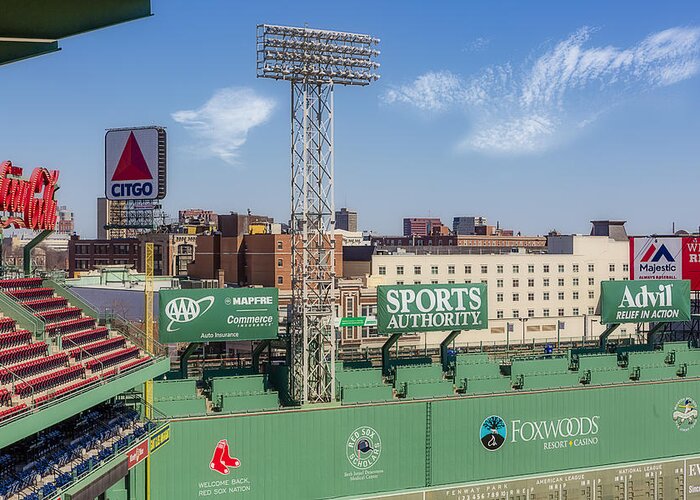 Boston Greeting Card featuring the photograph Fenway Park Green Monster Wall by Susan Candelario