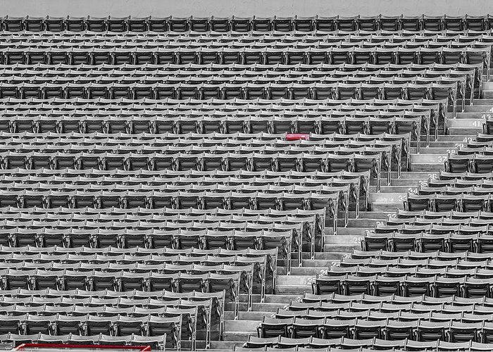#21 Greeting Card featuring the photograph Fenway Park Red Chair Number 21 BW by Susan Candelario