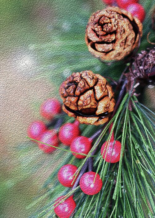 Berries Greeting Card featuring the photograph Festive Berries and Cones by Vanessa Thomas