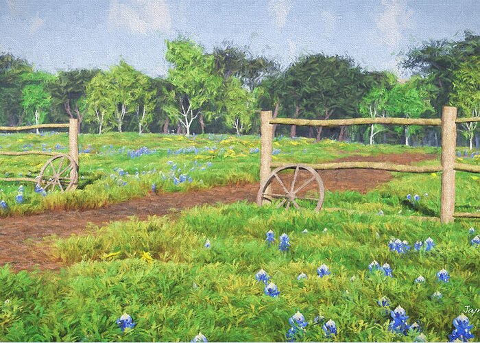 Scenic Greeting Card featuring the digital art Field of Bluebonnets by Jayne Wilson