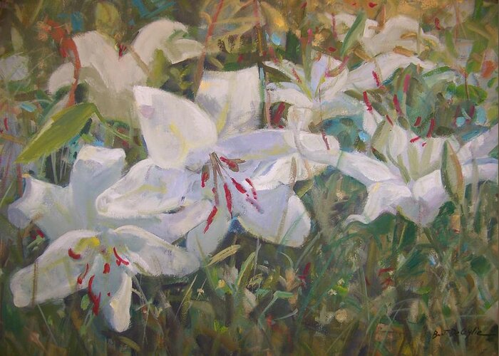 Lilies In A Field Greeting Card featuring the painting Field of flowers by Bart DeCeglie