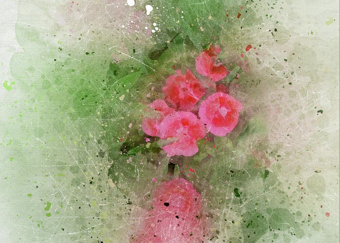 Field Of Pink Nature Plants Flowers Floral Green Pink Peggy Cooper Cooperhouse Dreamy Magical Delicate Greeting Card featuring the digital art Field of Pink by Peggy Cooper-Hendon