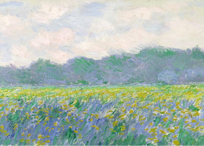 Field Greeting Card featuring the painting Field of Yellow Irises at Giverny by Claude Monet
