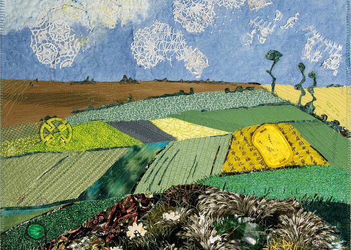Art Quilt Greeting Card featuring the mixed media Fields to Gogh by Martha Ressler