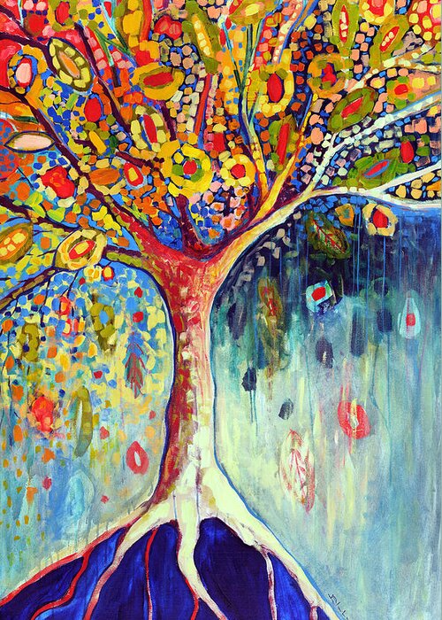 Tree Greeting Card featuring the painting Fiesta Tree by Jennifer Lommers
