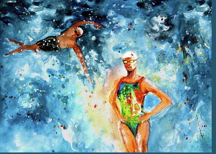 Sports Greeting Card featuring the painting Fighting Back by Miki De Goodaboom