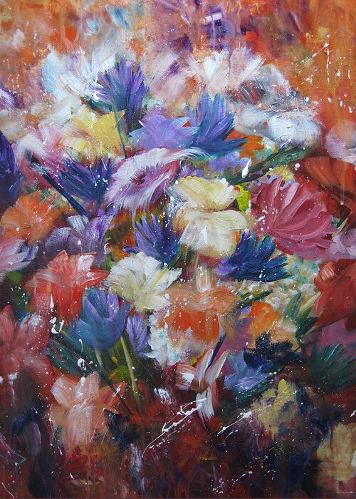 Flowers Greeting Card featuring the painting Fighting for Space by Roberta Rotunda