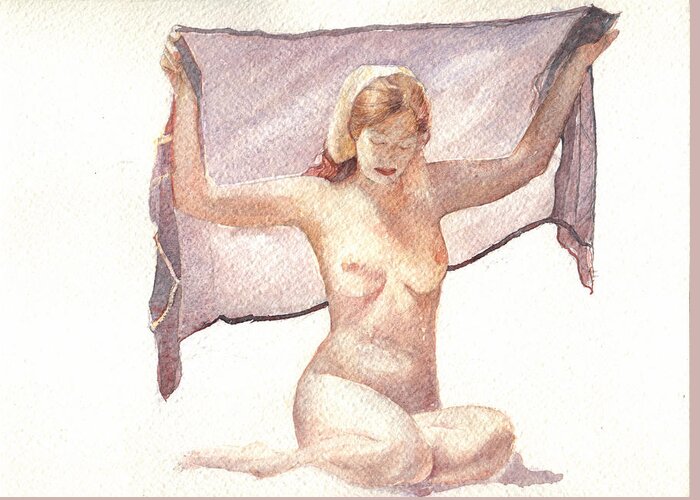 Erotic Greeting Card featuring the painting Figure with Veil by David Ladmore
