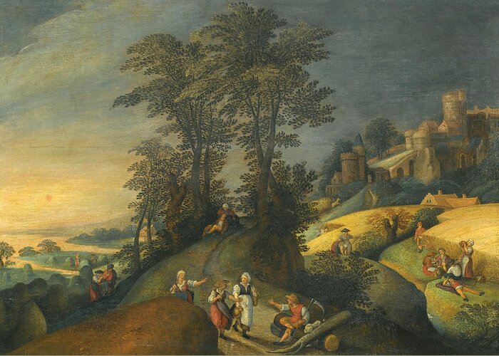 Follower Of Jacob Grimmer Greeting Card featuring the painting Figures resting during the Harvest by Follower of Jacob Grimmer