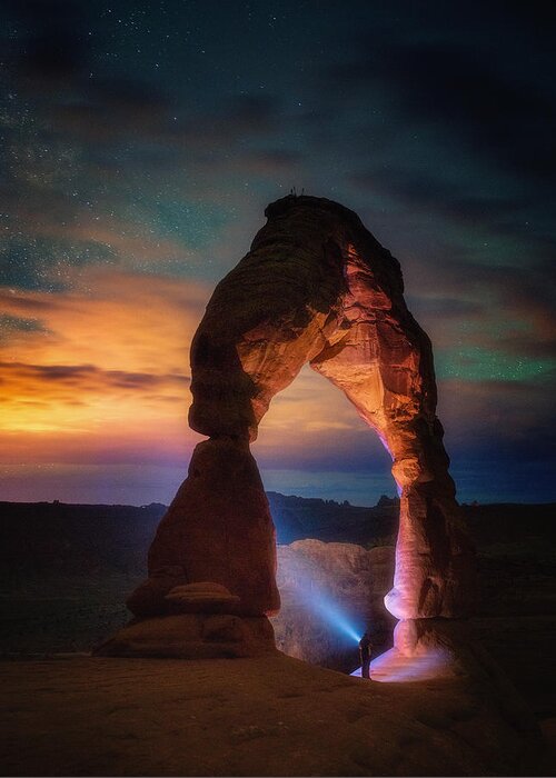 Arches Delicate Arch Night Photography Moab Moab Utah Utah Photography Photography Of Utah National Parks National Parks Photography Night Sky Night Photography Workshops Darren White Darren White Photography Fine Art Fine Art Prints Fine Art Photography Fine Art Landscapes Fine Art Acrylics Fine Art Canvas Fine Art Metals Greeting Card featuring the photograph Finding Heaven by Darren White