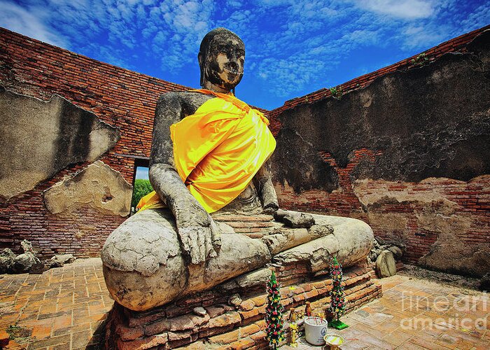 Ayutthaya Greeting Card featuring the photograph Finding, not seeking at Wat Worachetha Ram in Ayutthaya, Thailand by Sam Antonio