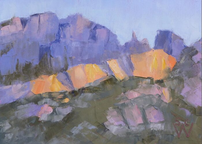 Landscape Greeting Card featuring the painting Finger Rock by Susan Woodward
