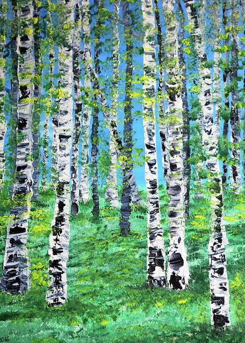 Birch Greeting Card featuring the painting Finland Birches by Valerie Ornstein