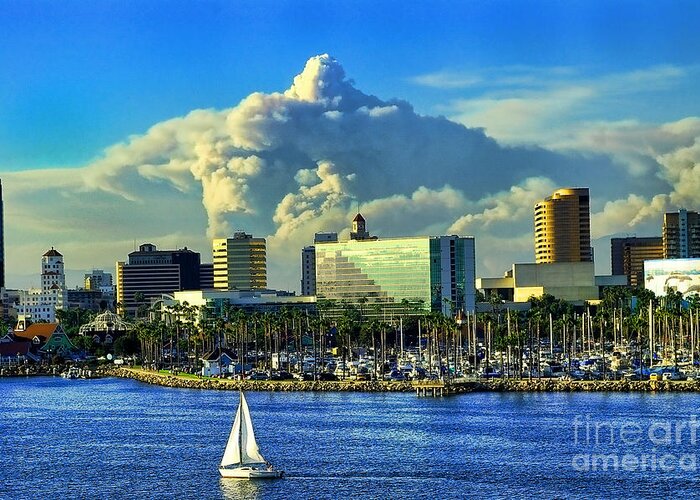 Long Greeting Card featuring the photograph Fire Cloud over Long Beach by Mariola Bitner