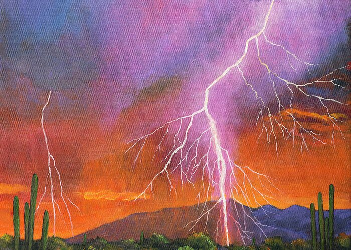 Arizona Greeting Card featuring the painting Fire in the Sky by Johnathan Harris