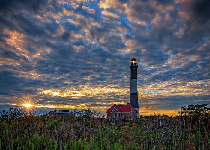 Fire Island Greeting Card featuring the photograph Fire Island Lighthouse at Sunset by Rick Berk