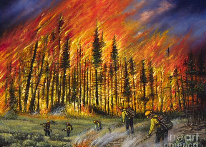 Fire Greeting Card featuring the painting Fire Line 1 by Ricardo Chavez-Mendez