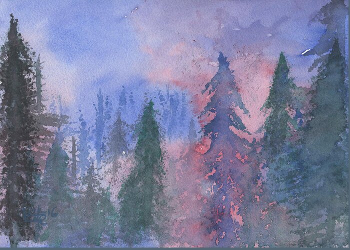 Forest Greeting Card featuring the painting Fire on the Mountain by Victor Vosen