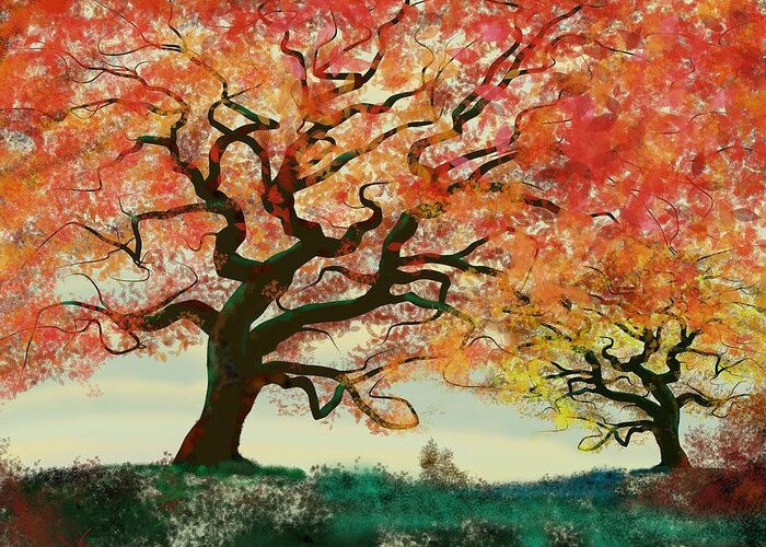 Victor Shelley Greeting Card featuring the painting Fire Tree by Victor Shelley